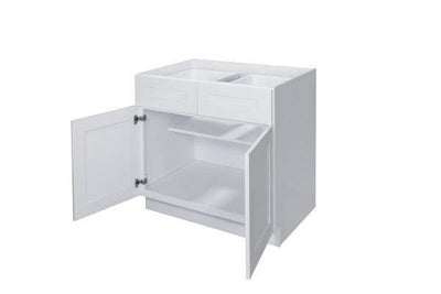 White Shaker 33″ – 36″ Base Cabinet – Double Door / Double Drawer