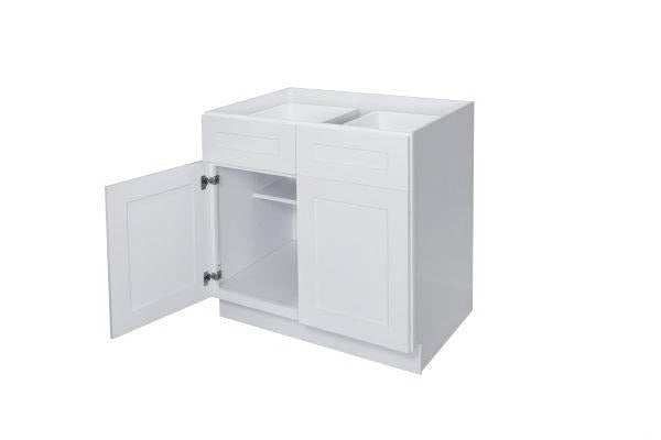 White Shaker 33″ – 36″ Base Cabinet – Double Door / Double Drawer