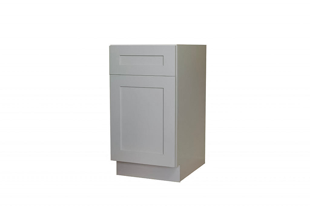 Side of Gray Shaker 09″ – 21″ Base Cabinet – Single Door / Single Drawer
