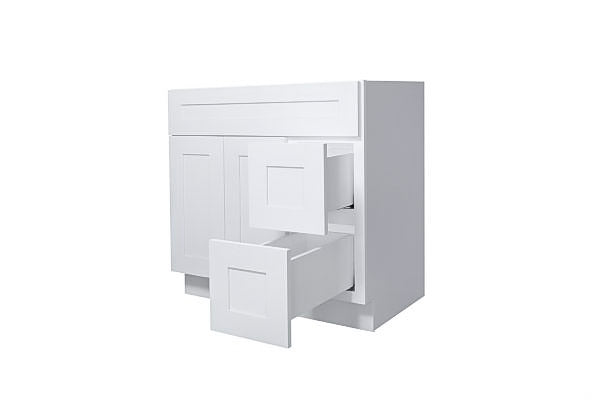 White Shaker 36″ Vanity Cabinet with Drawers L/R