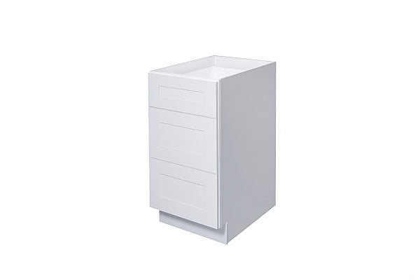 White Shaker 12″ – 30″ Three Drawer Base Cabinet