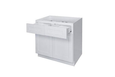 White Shaker 33″ – 36″ Base Cabinet – Double Door / Double Drawer