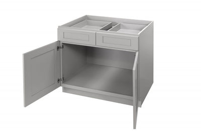 Gray Shaker 33″ – 36″ Base Cabinet – Double Door / Double Drawer