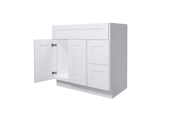 White Shaker 36″ Vanity Cabinet with Drawers L/R