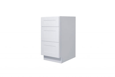 White Shaker 12″ – 30″ Three Drawer Base Cabinet