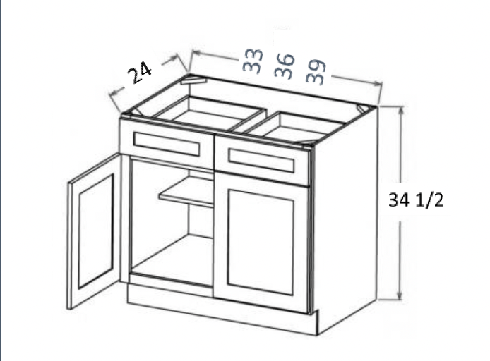 White Shaker 33″ – 36″ Base Cabinet – Double Door / Double Drawer